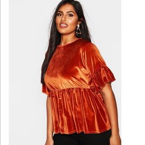 Boohoo velvet peplum shirt